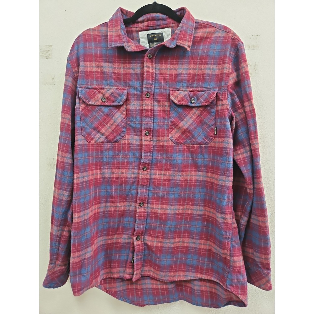 Womens Quicksilver Skater Beach Surfer Girl Grunge Plaid Button Down sz XL